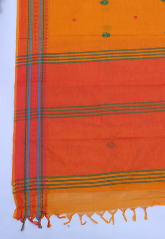 Kollam Katari Khadi With Orange Collur and Border with Blue Shade-(SA-015)