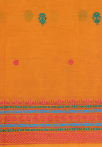Kollam Katari Khadi With Orange Collur and Border with Blue Shade-(SA-015)