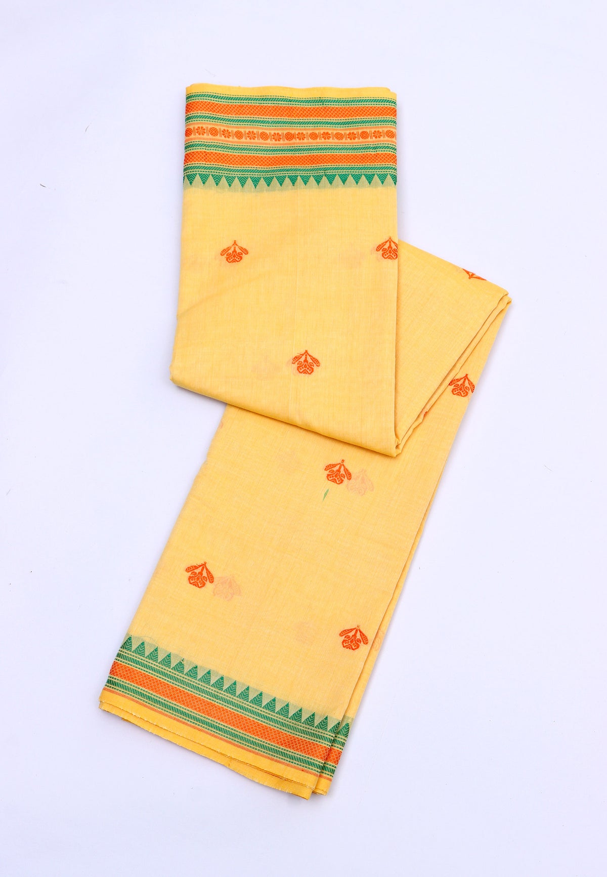 Kollam Katari Khadi With yellow Collur and Border with Green Shade-(SA-018)