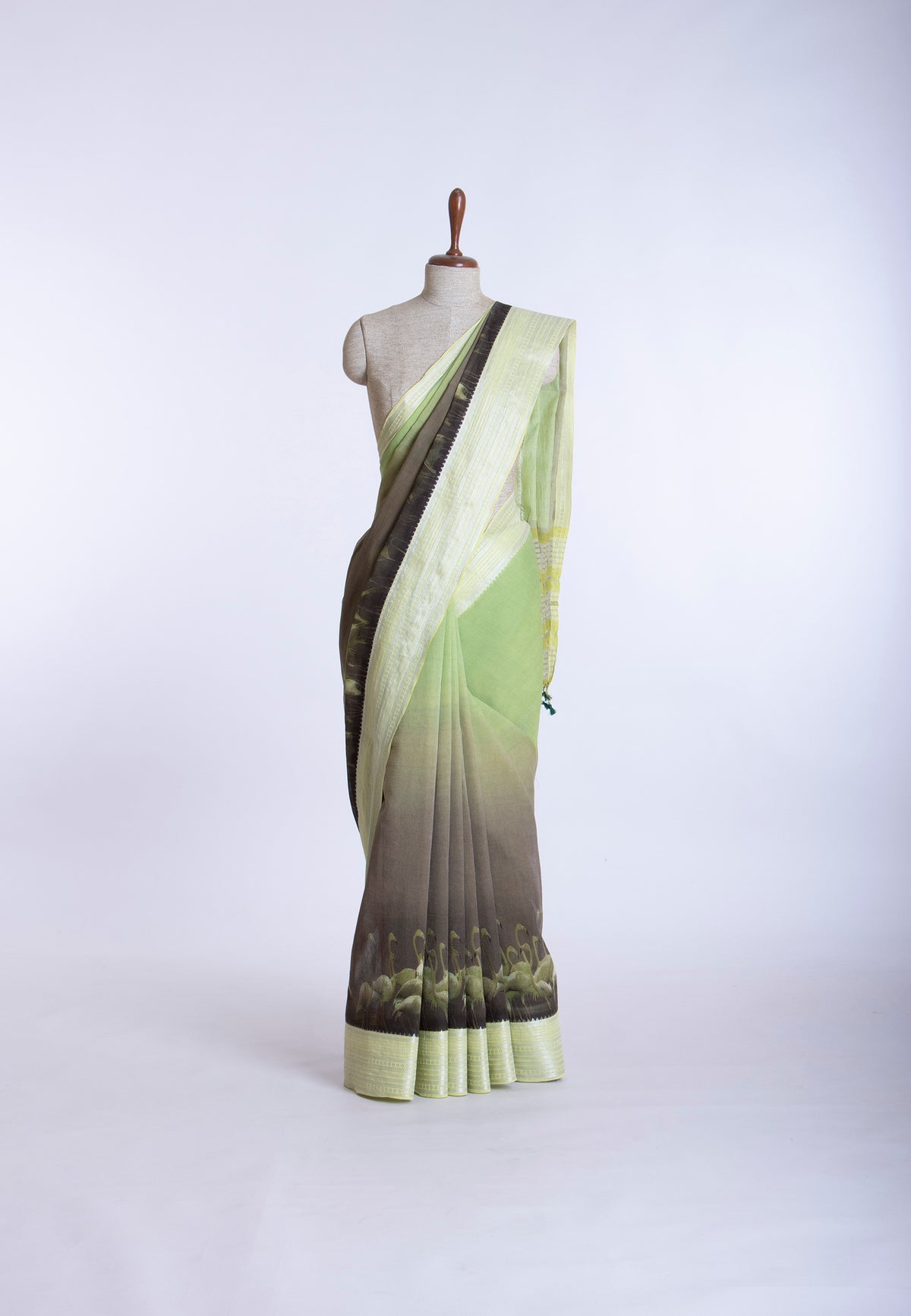 Kollam Katari Khadi With Light Green  Collur and Border with Green Shade - (SA-210)