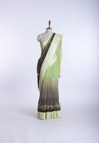 Kollam Katari Khadi With Light Green  Collur and Border with Green Shade - (SA-210)