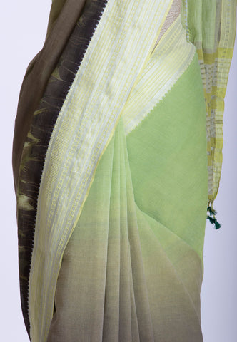 Kollam Katari Khadi With Light Green  Collur and Border with Green Shade - (SA-210)