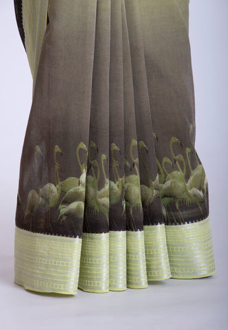 Kollam Katari Khadi With Light Green  Collur and Border with Green Shade - (SA-210)