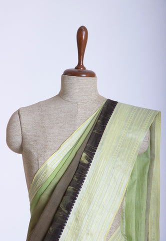 Kollam Katari Khadi With Light Green  Collur and Border with Green Shade - (SA-210)