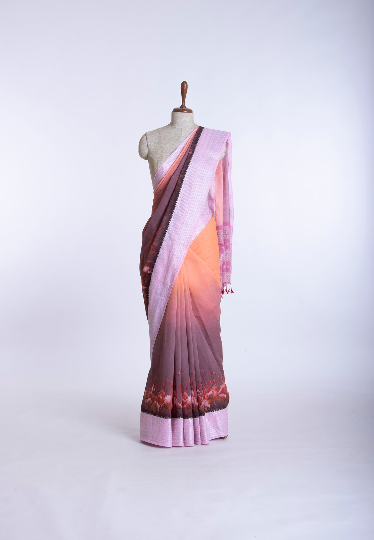 Kollam Katari Khadi With Light Brown Collur and Border with pink Shade - (SA-211)