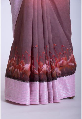 Kollam Katari Khadi With Light Brown Collur and Border with pink Shade - (SA-211)