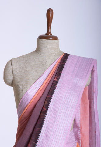 Kollam Katari Khadi With Light Brown Collur and Border with pink Shade - (SA-211)
