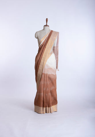 Kollam Katari Khadi With Brown Collur and Border with Gold Shade - (SA-225)