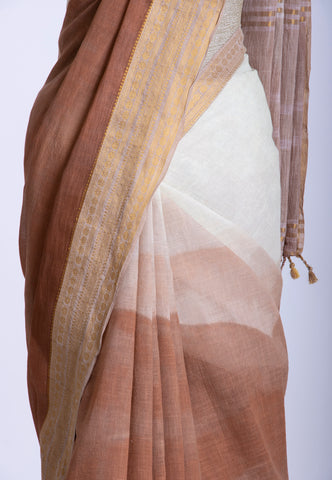 Kollam Katari Khadi With Brown Collur and Border with Gold Shade - (SA-225)