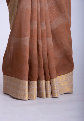 Kollam Katari Khadi With Brown Collur and Border with Gold Shade - (SA-225)