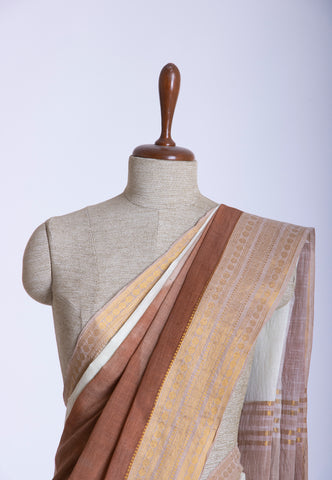 Kollam Katari Khadi With Brown Collur and Border with Gold Shade - (SA-225)