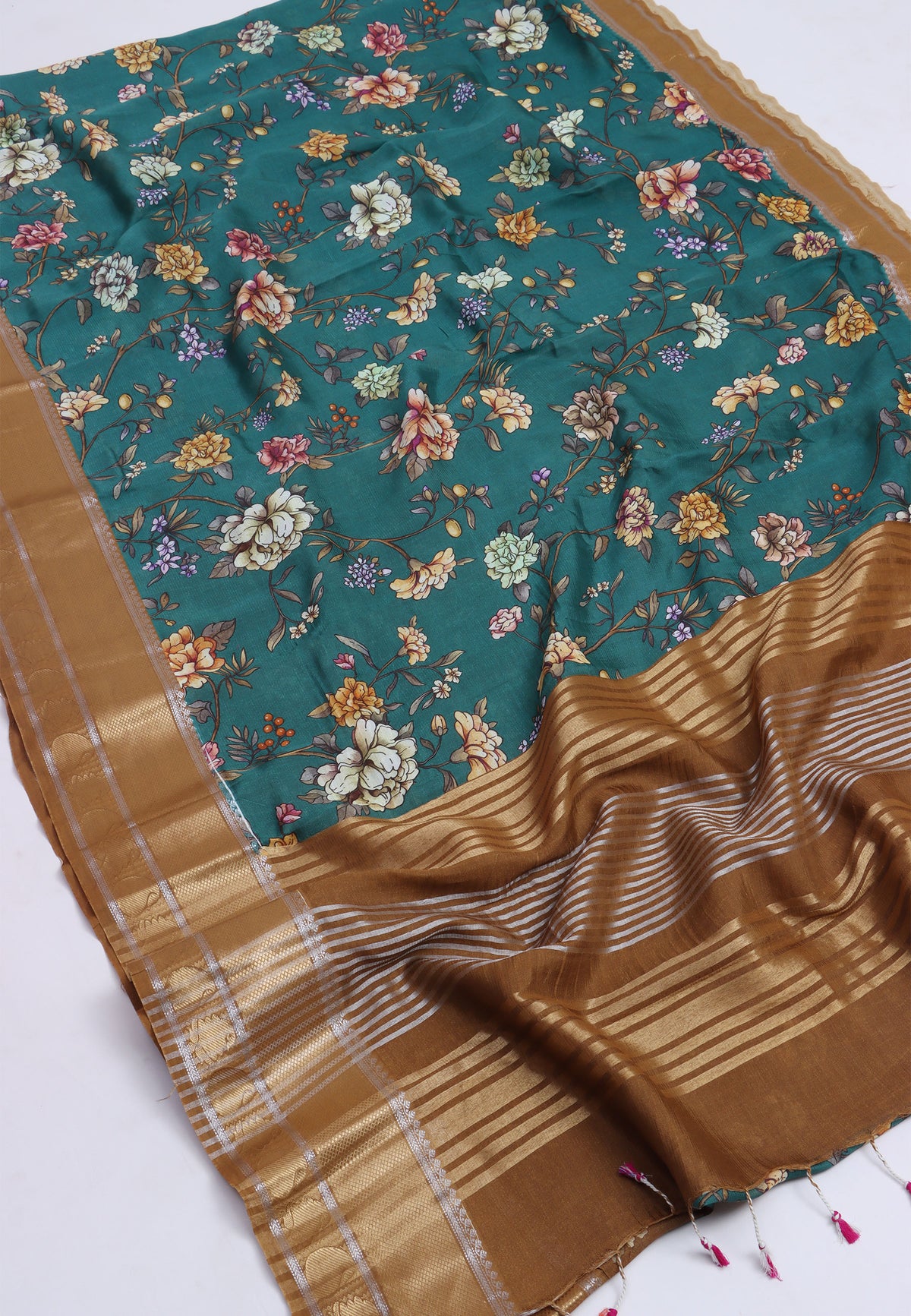 Malabari Digital Print Saree with RamBlue Colour and Border With Brown Shade-(SA-570)
