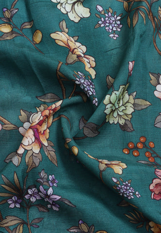 Malabari Digital Print Saree with RamBlue Colour and Border With Brown Shade-(SA-570)
