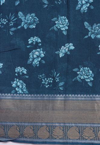 Malabari Digital Print Saree with Green Colour and Border With Blue Shade-(SA-571)