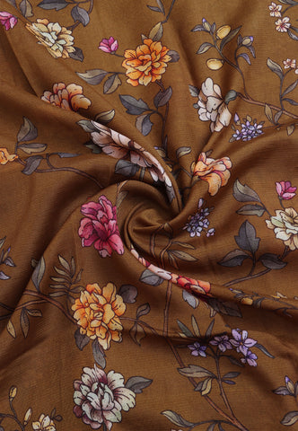Malabari Digital Print Saree with Brown Colour and Border With Red Shade-(SA-572)