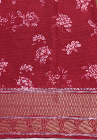 Malabari Digital Print Saree with Brown Colour and Border With Red Shade-(SA-572)