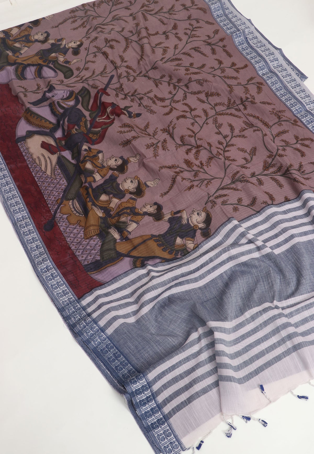 Khadi Digital Print Saree with Brown Colour and Border With Blue Shade-(SA-579)