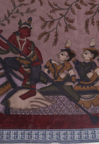 Khadi Digital Print Saree with Brown Colour and Border With Blue Shade-(SA-579)