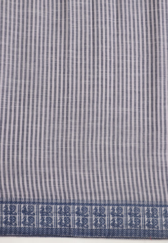 Khadi Digital Print Saree with Brown Colour and Border With Blue Shade-(SA-579)