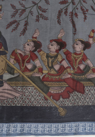 Digital Print Saree with Gray Colour and Border With Blue Shade-(SA-580)