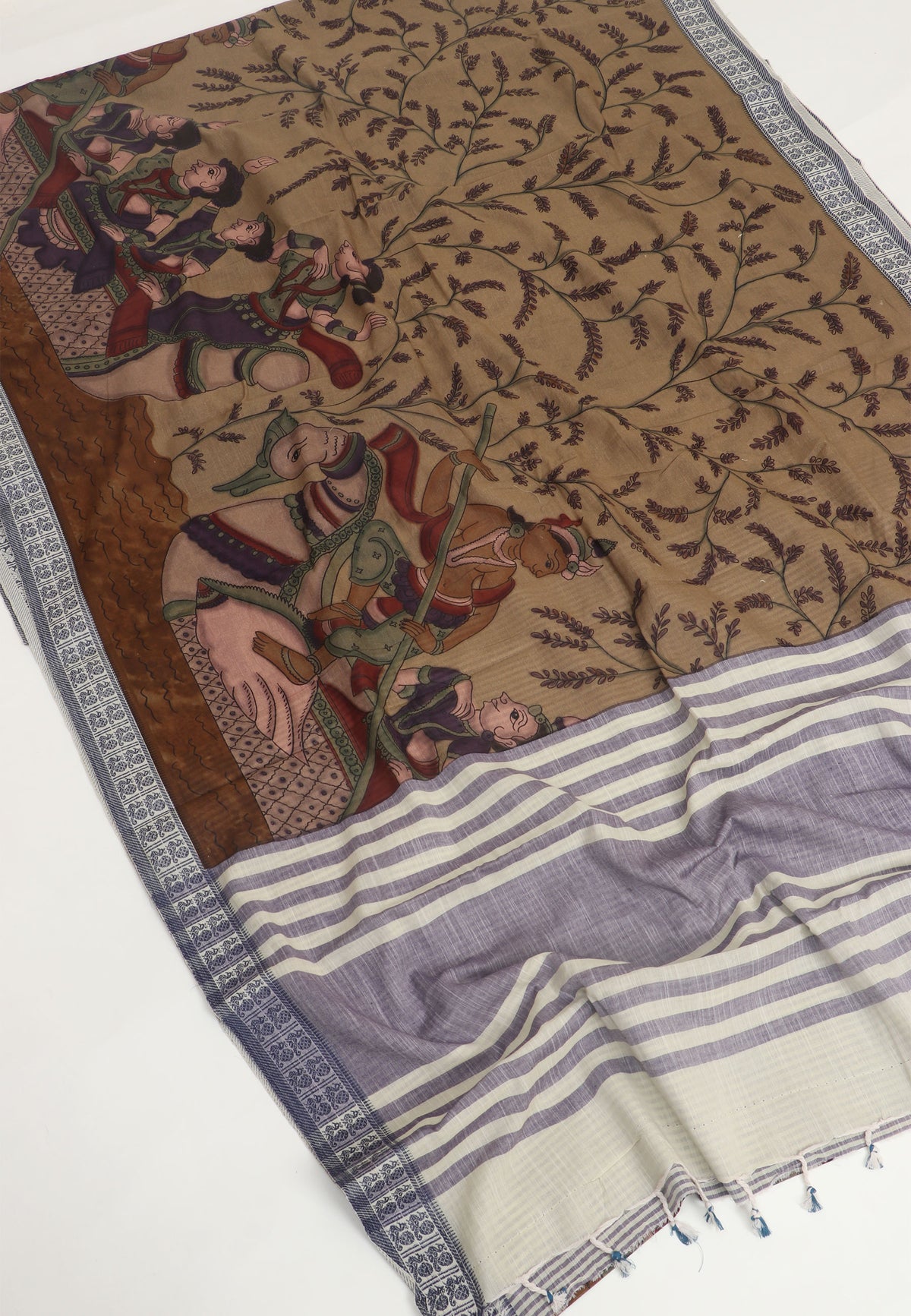 Digital Print Saree with Brown Colour and Border With Blue Shade-(SA-581)