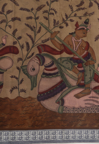 Digital Print Saree with Brown Colour and Border With Blue Shade-(SA-581)