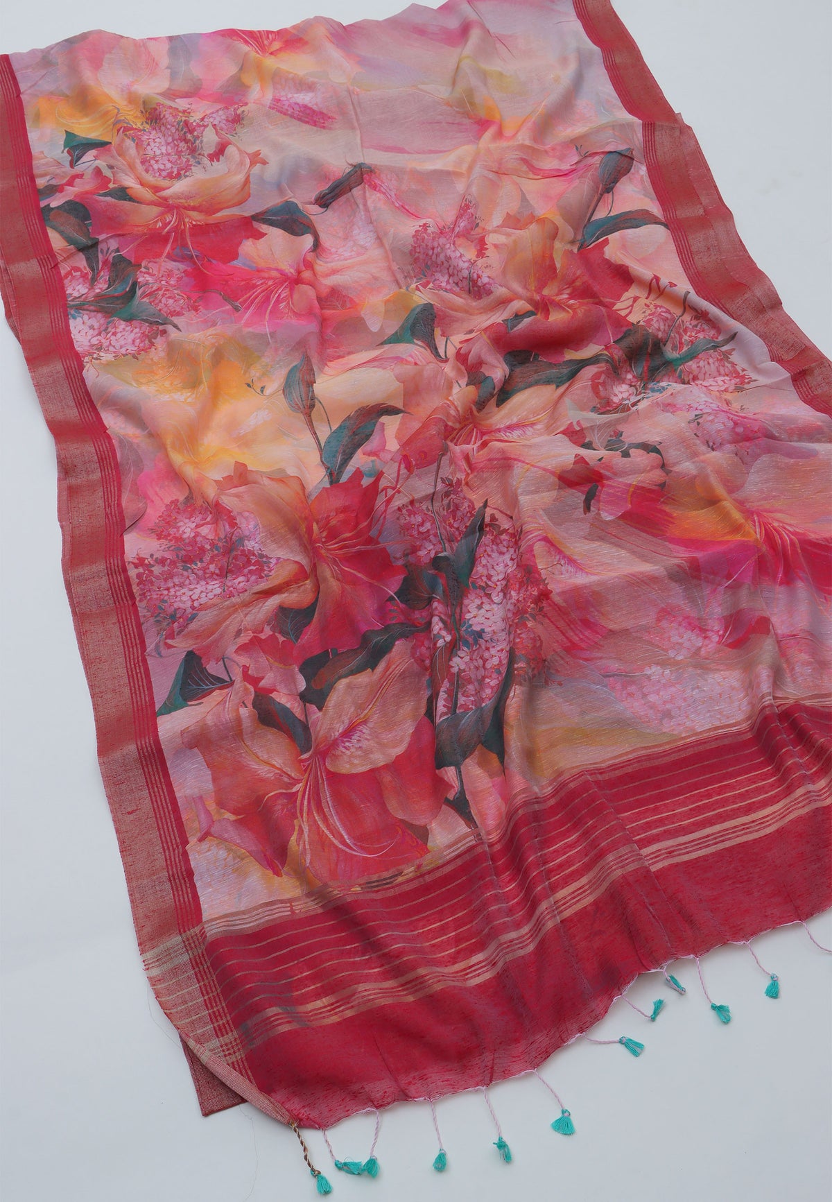 Digital Print Saree with Red Colour and Border With Red Shade-(SA-608)