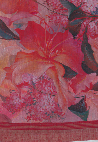 Digital Print Saree with Red Colour and Border With Red Shade-(SA-608)