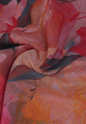 Digital Print Saree with Red Colour and Border With Red Shade-(SA-608)