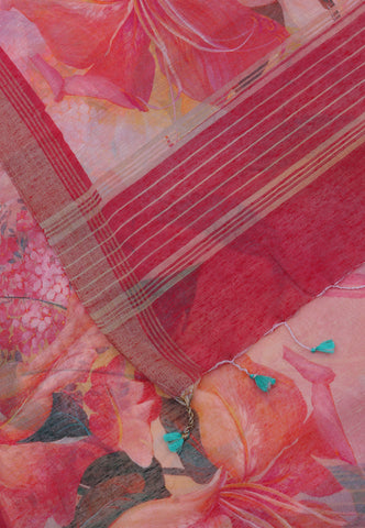 Digital Print Saree with Red Colour and Border With Red Shade-(SA-608)