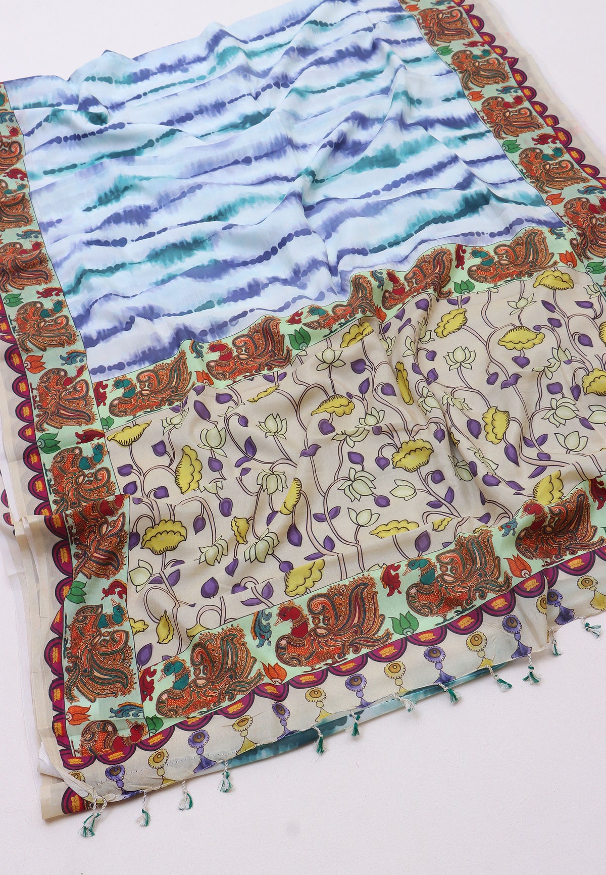 Malabari Digital Print Saree with Blue Colour and Border With Brown Shade-(SA-574)