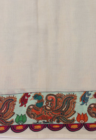 Malabari Digital Print Saree with Blue Colour and Border With Brown Shade-(SA-574)