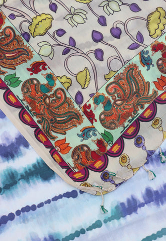 Malabari Digital Print Saree with Blue Colour and Border With Brown Shade-(SA-574)