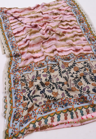 Malabari Digital Print Saree with Pink Colour and Border With Brown Shade-(SA-576)