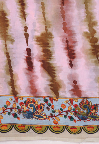 Malabari Digital Print Saree with Pink Colour and Border With Brown Shade-(SA-576)