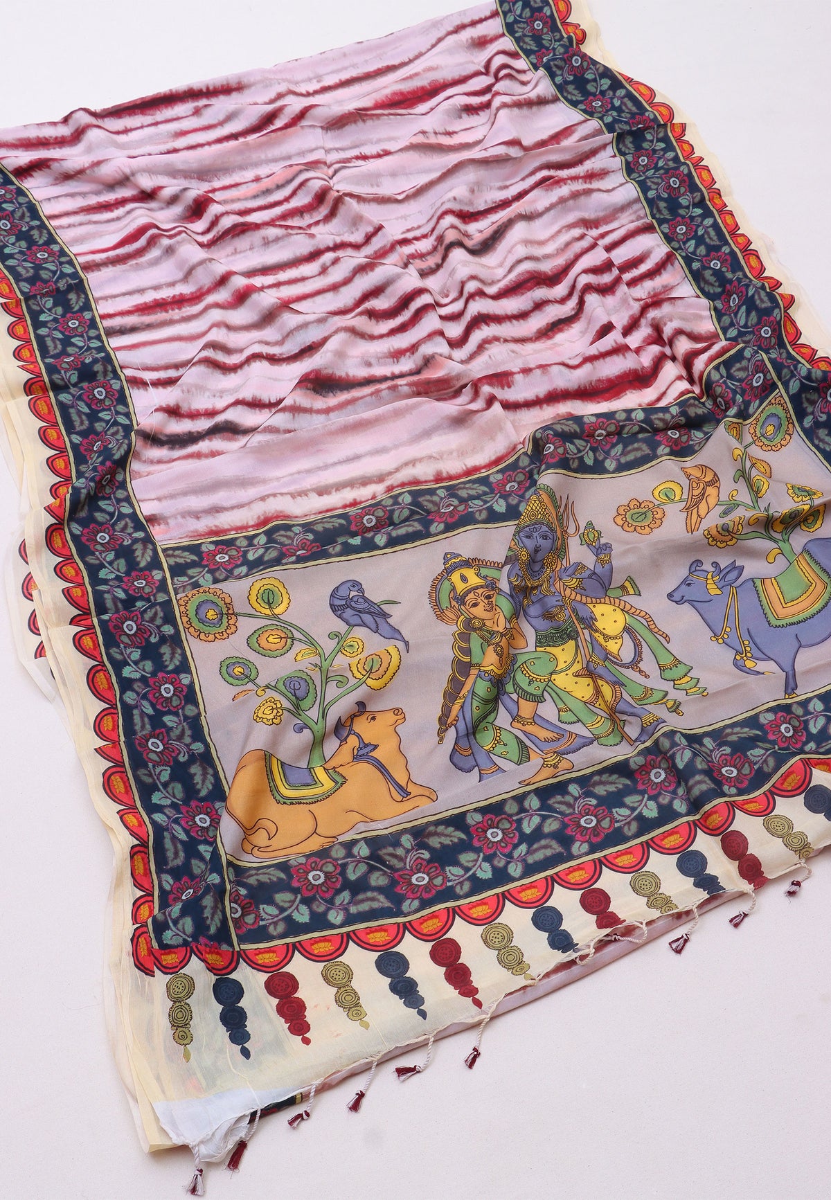 Malabari Digital Print Saree with Cream Colour and Border With Brown Shade - (SA-568)