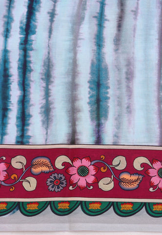 Malabari Digital Print Saree with Blue Colour and Border With Brown Shade-(SA-577)