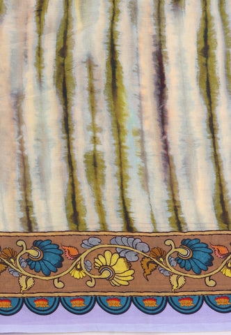 Malabari Digital Print Saree with Green Colour and Border With Blue Shade-(SA-578)