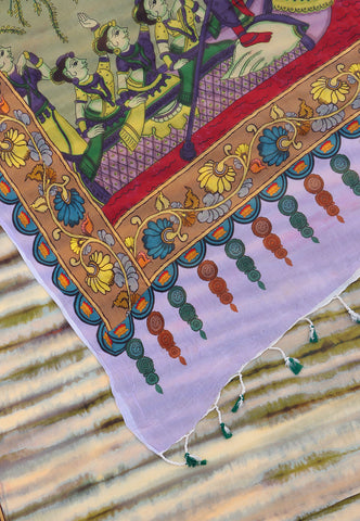 Malabari Digital Print Saree with Green Colour and Border With Blue Shade-(SA-578)