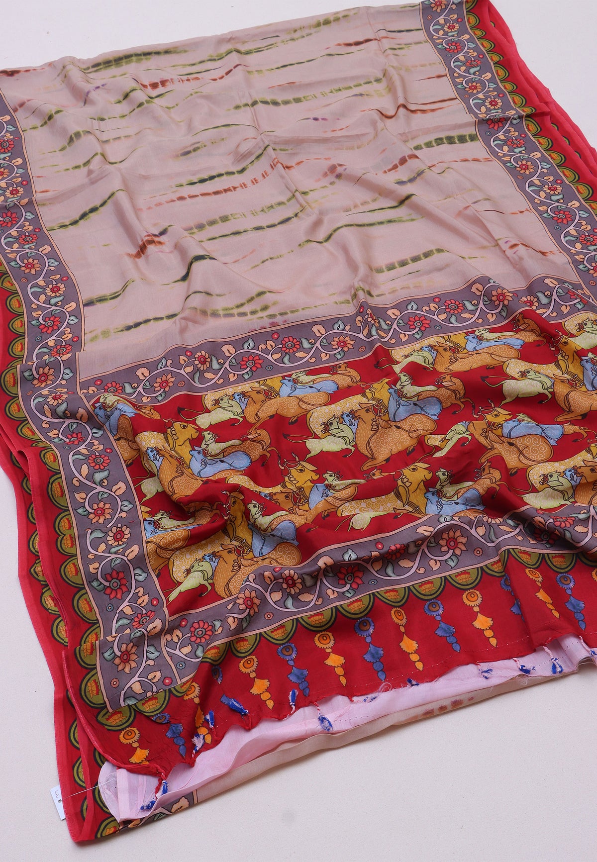 Malabari Digital Print Saree with Cream Colour and Border With Red Shade - (SA-565)