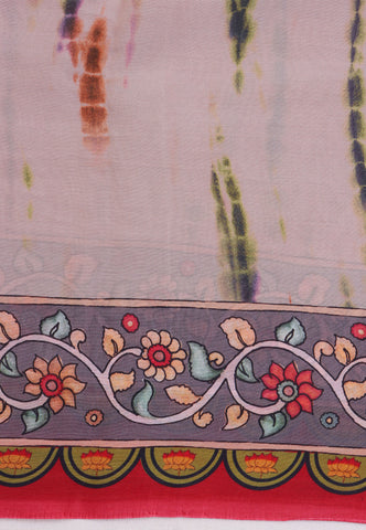 Malabari Digital Print Saree with Cream Colour and Border With Red Shade - (SA-565)