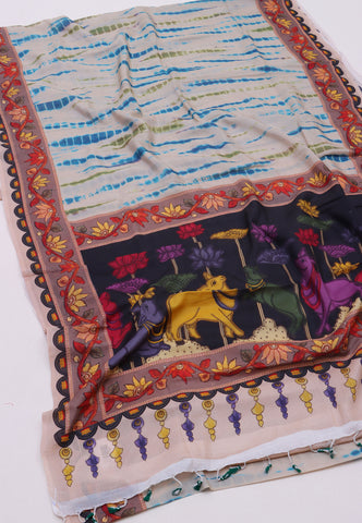 Malabari Digital Print Saree with Gray Colour and Border With Brown Shade - (SA-567)