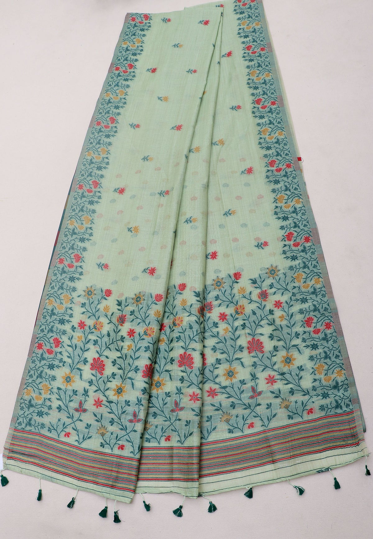 Samyoga Saree with Green Colour and Border With Red Shade-(SA-689)