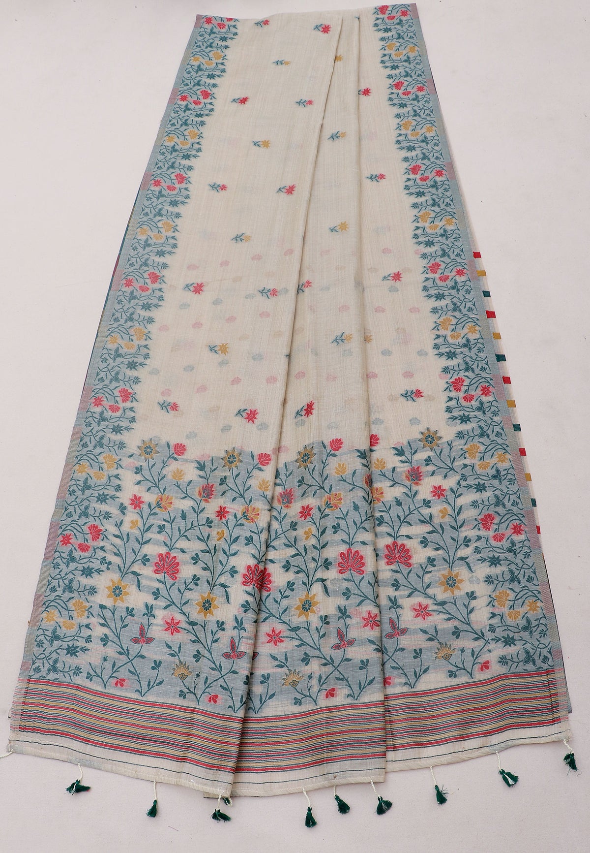 Samyoga Saree with Cream Colour and Border With Green Shade-(SA-690)