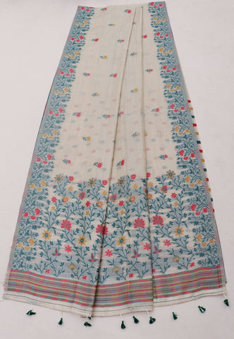 Samyoga Saree with Cream Colour and Border With Green Shade-(SA-690)
