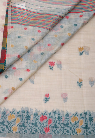Samyoga Saree with Cream Colour and Border With Green Shade-(SA-690)