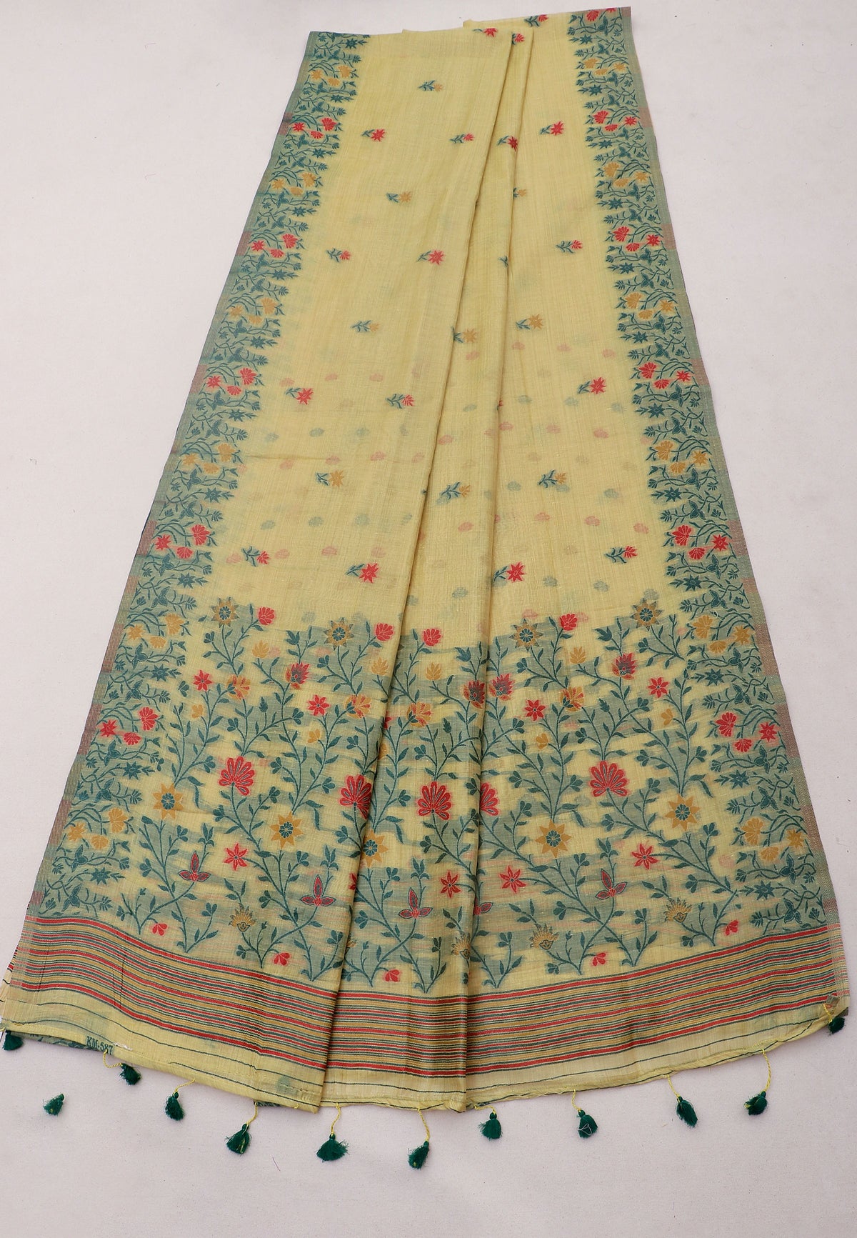 Samyoga Saree with Yellow Colour and Border With Green Shade-(SA-691)