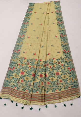 Samyoga Saree with Yellow Colour and Border With Green Shade-(SA-691)