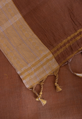 Kollam Katari Khadi With Brown Collur and Border with Gold Shade - (SA-225)