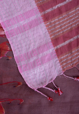 Kollam Katari Khadi With Light Brown Collur and Border with pink Shade - (SA-211)